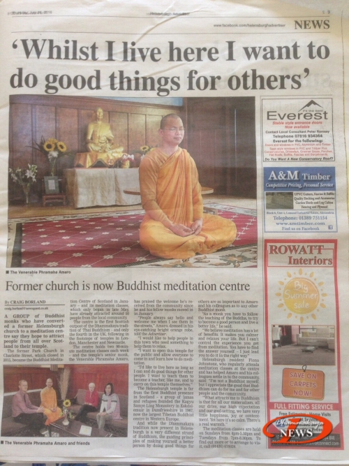 Local Newspapaer Interview// July 20, 2016-- Wat Phra Dhammakaya Scotland